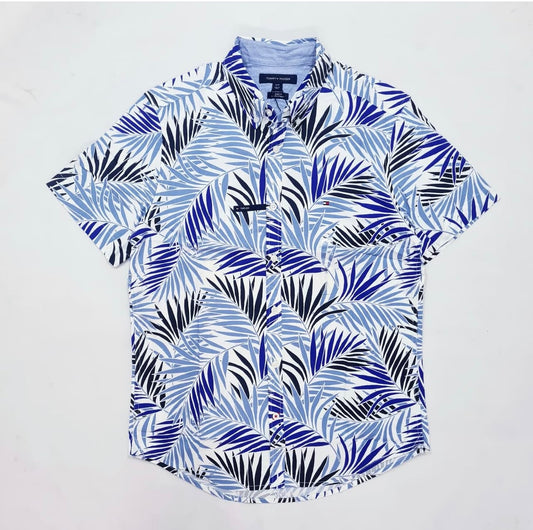 Tommy Hilfigher Blue Pattern Cotton Short Sleeve Shirt