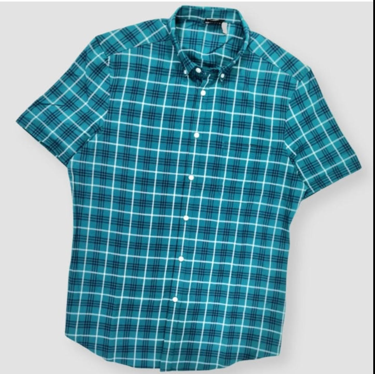 Asos Slim Fit Blue Check Oxford Cotton Short Sleeve