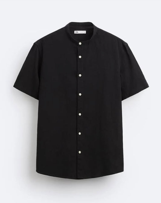 Zara Cotton Shirt With Creased Effect in Black