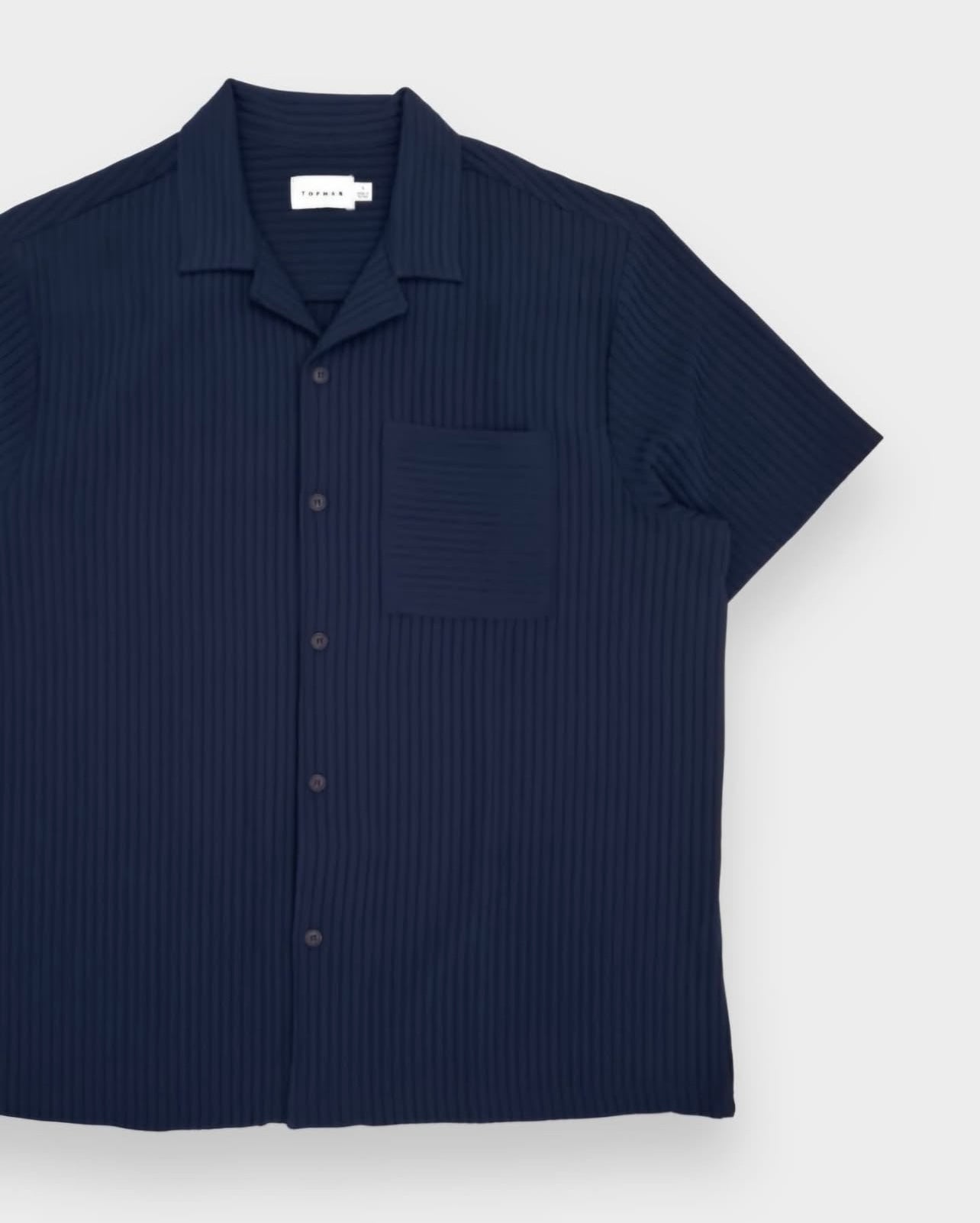 Topman Regular Fit Textured Plisse Shirt in Navy