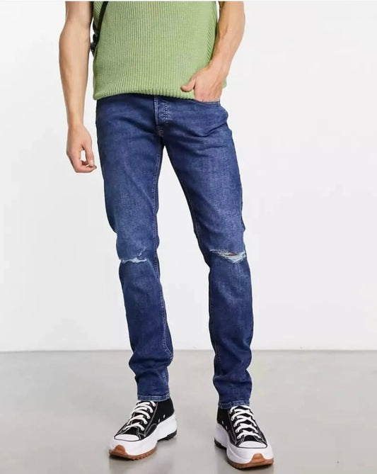 Jack & Jones Glenn Slim Fit Ripped Blue Wash Stretch Denim