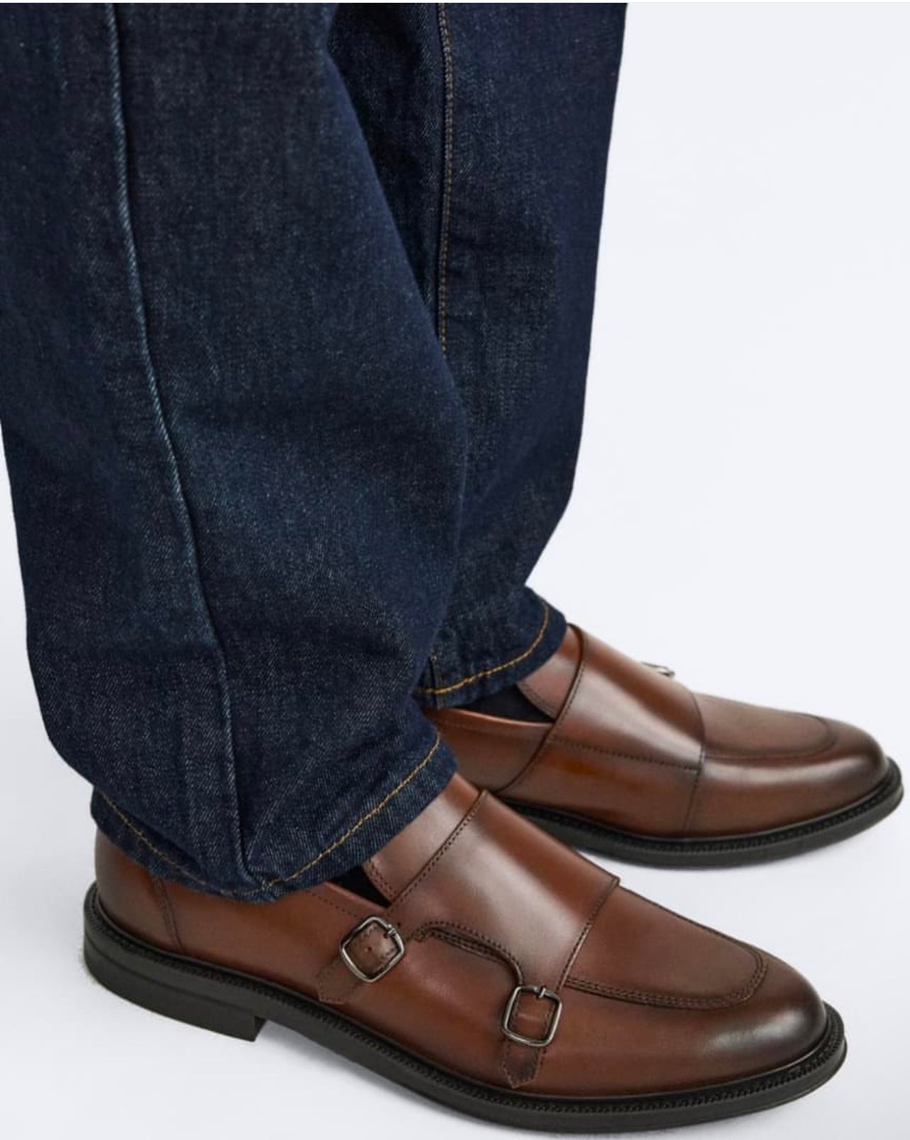 Zara Monk Leather Shoes in Brown