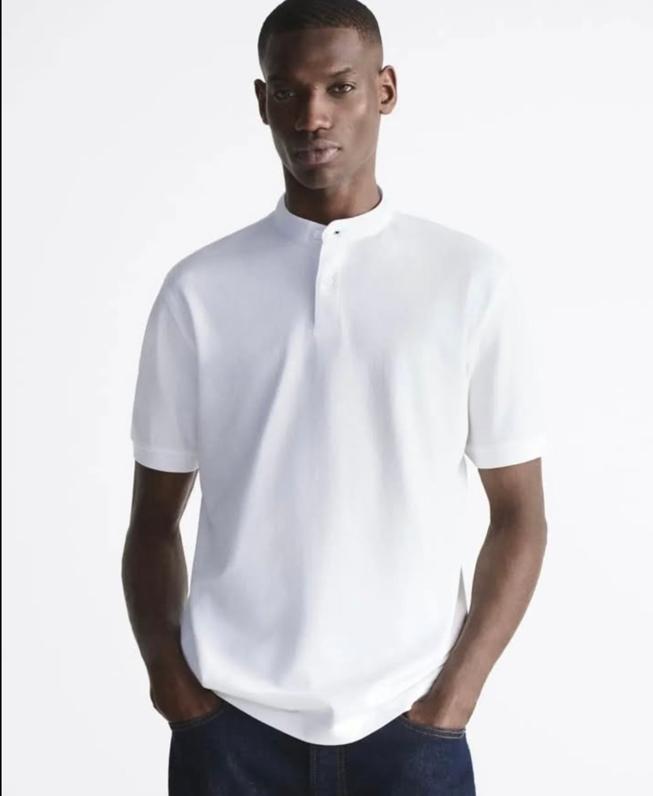 Zara Textured Pique Polo Shirt in White