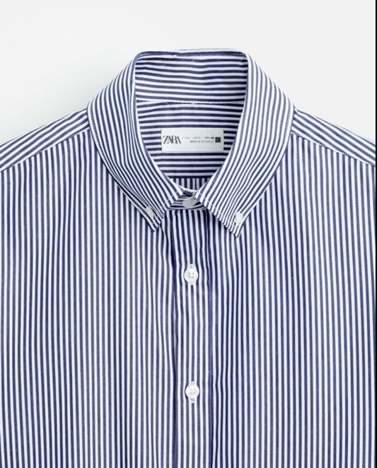 Zara Cotton Shirt in Navy Stripes