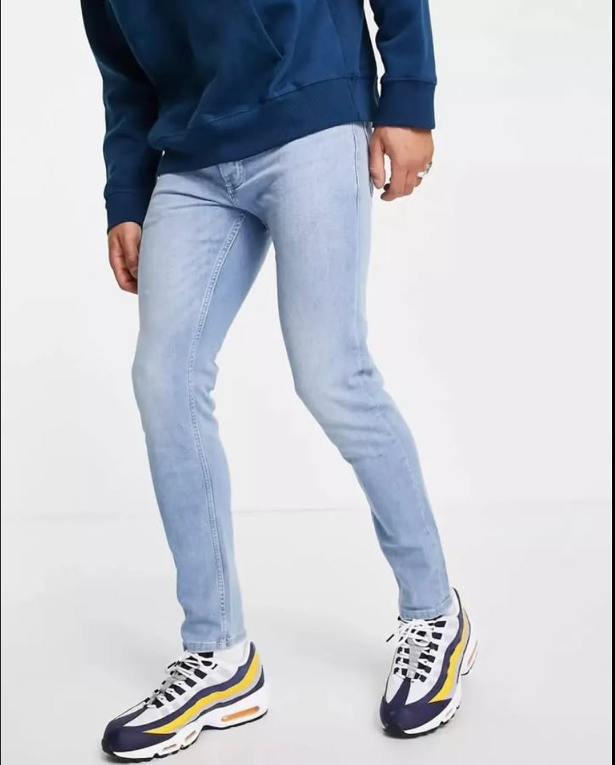 Topman Skinny Fit Stretch Denim in Blue Wash