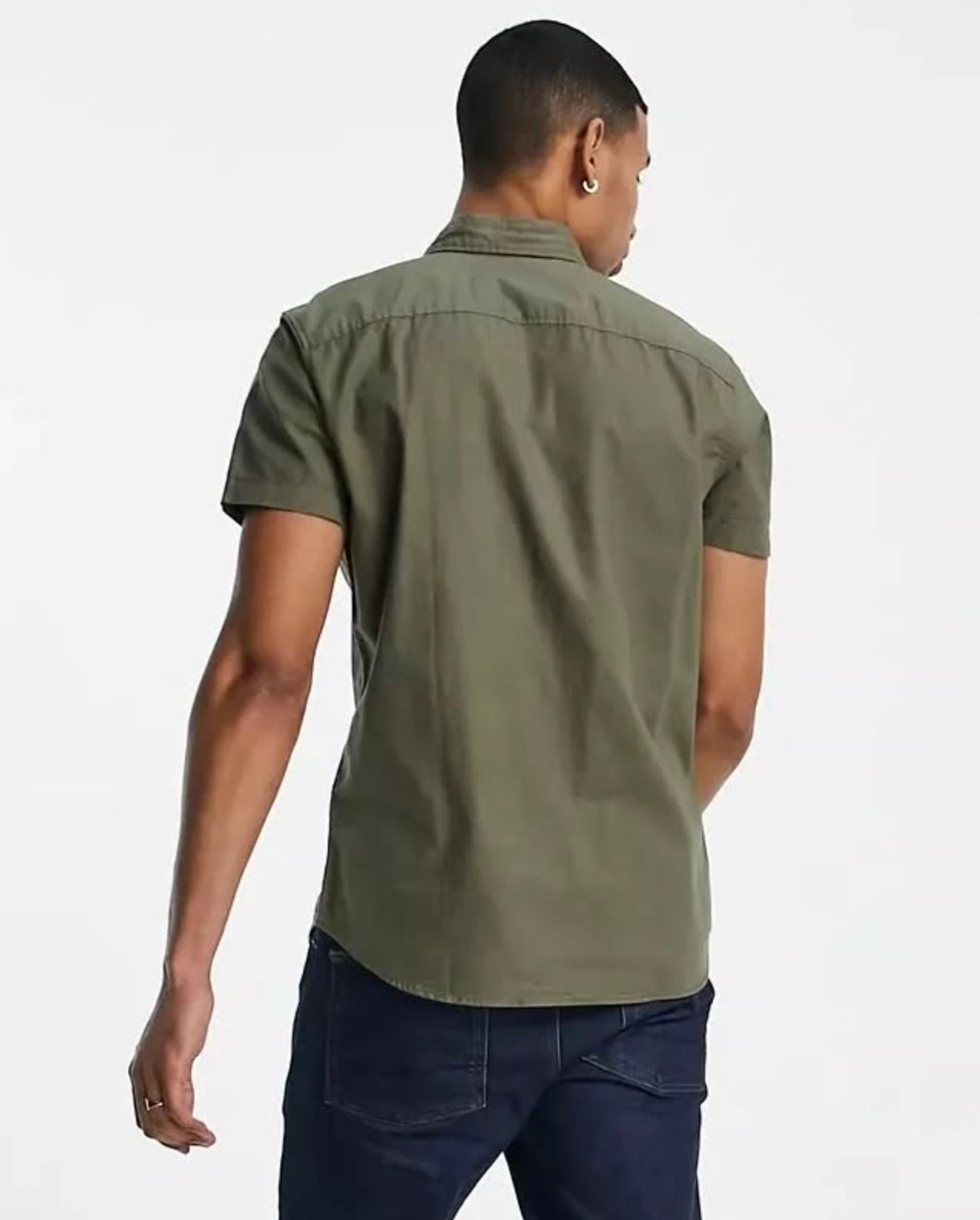 Jack & Jones Slim Fit Army Green Cotton Short Sleeve Shirt