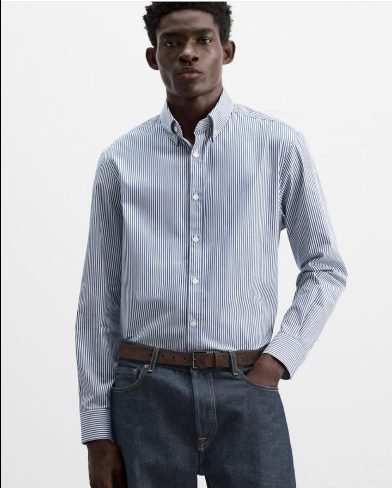 Zara Cotton Shirt in Navy Stripes