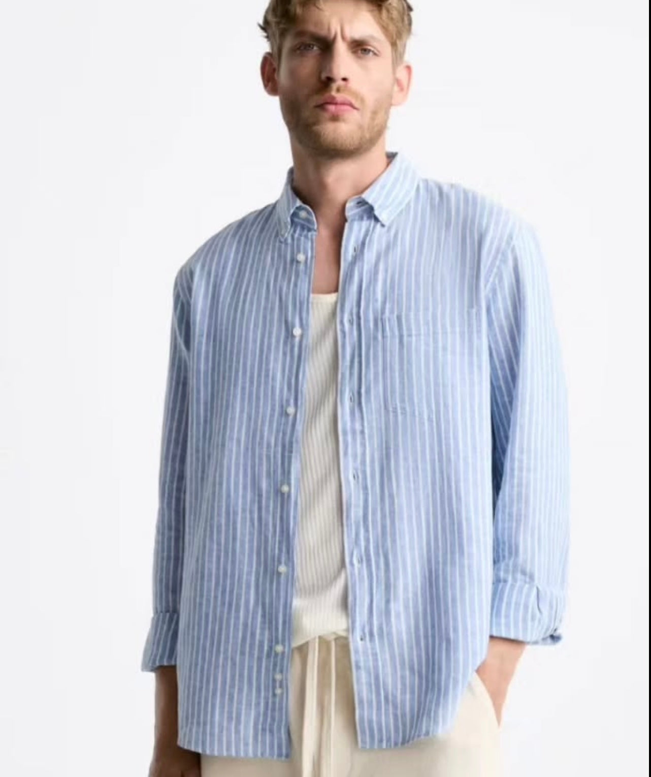 Zara Linen shirt in Blue Stripes