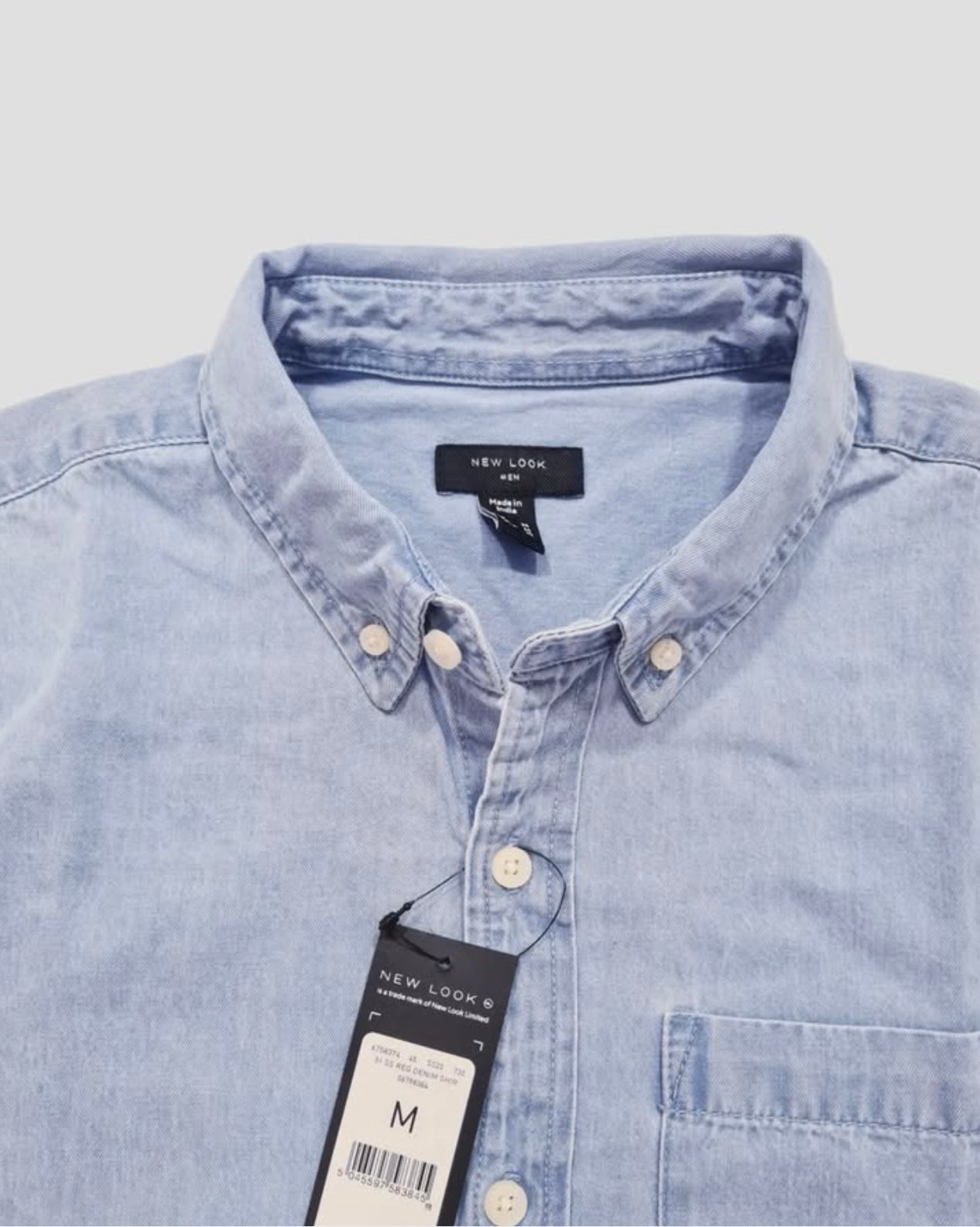 New Look Regular Fit Blue Wash Denim Short Sleeve Shirt