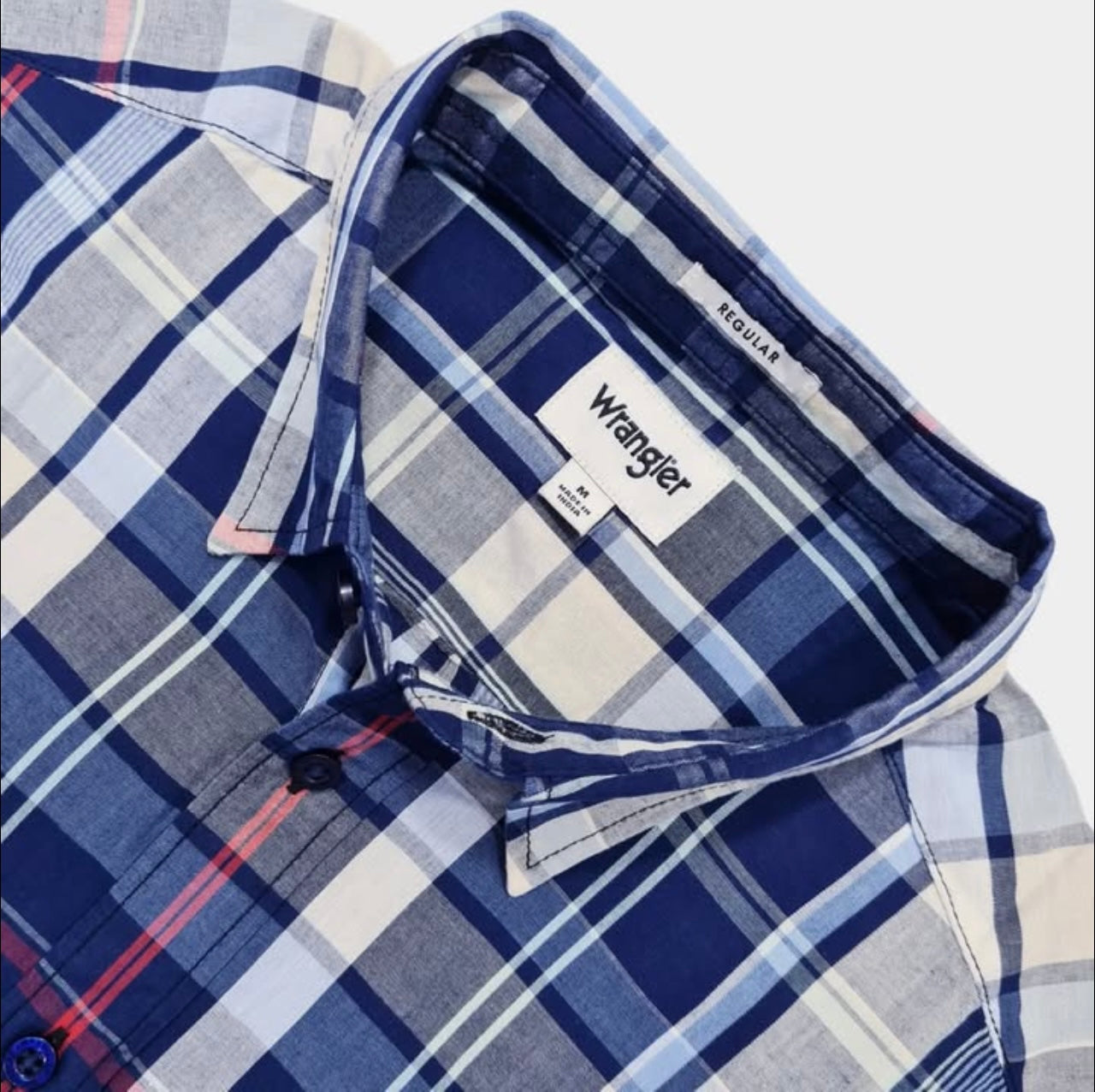 Wrangler Regular Fit Blue Check Cotton Short Sleeve Shirt