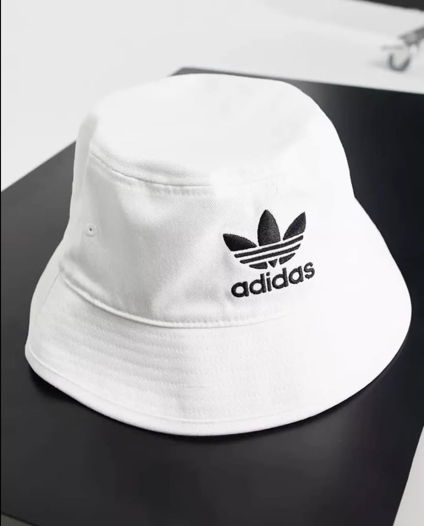 Adidas White Bucket Hat With Large Trefoil Logo