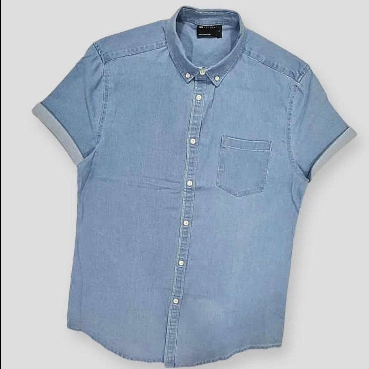 Asos Regular Fit Blue Wash Short Sleeve Stretch Denim