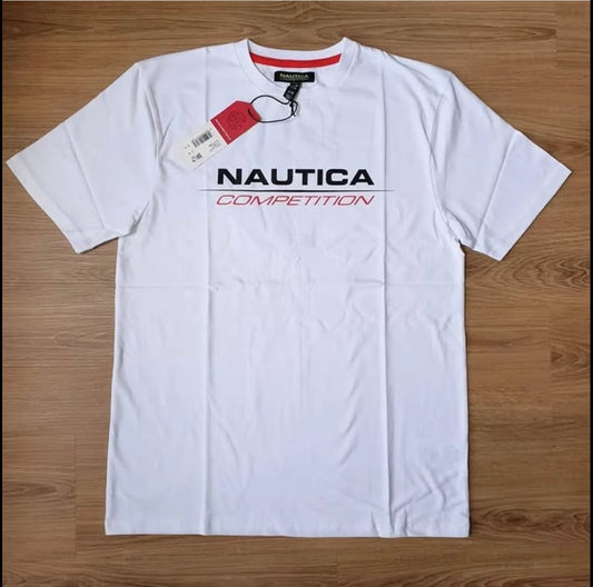 Nautica Regular Fit White Digital Print Cotton  T Shirt