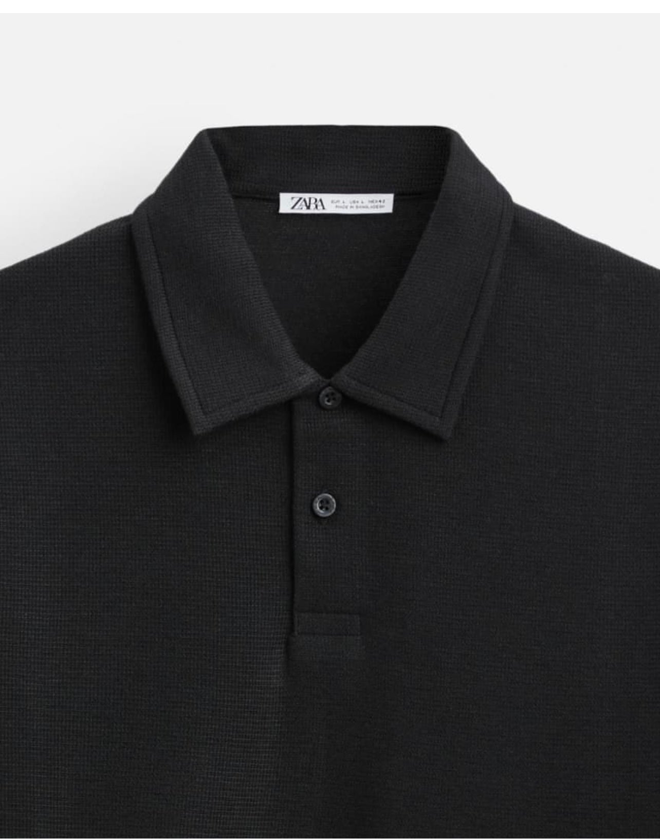 Zara Regular Fit Textured Cotton Polo Shirt in Black