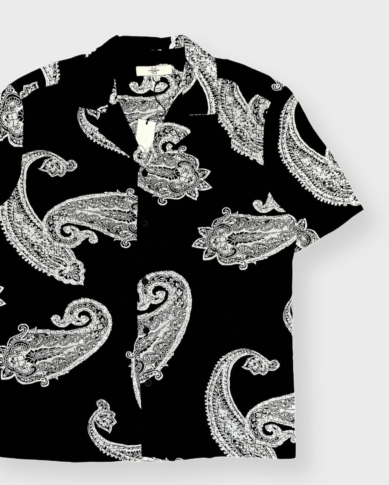 River Island Regular Fit Paisley Pattern Shirt in Black