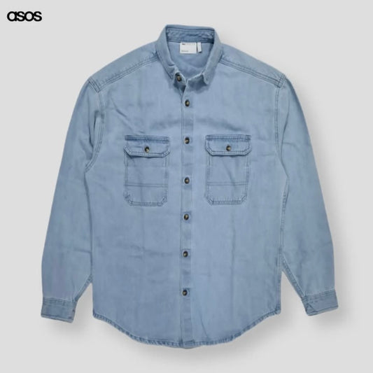 Asos Regular Fit Blue Wash Denim Shirt