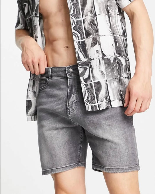DTT Slim Fit Grey Denim Shorts