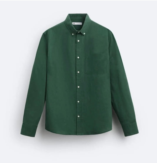 Zara Cotton/ Linen Blend Shirt in Green