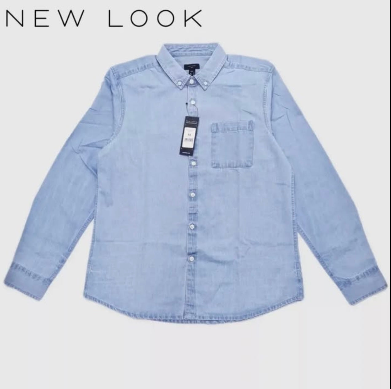New Look Regular Fit Light Blue Wash Denim Button Cuff Shirt