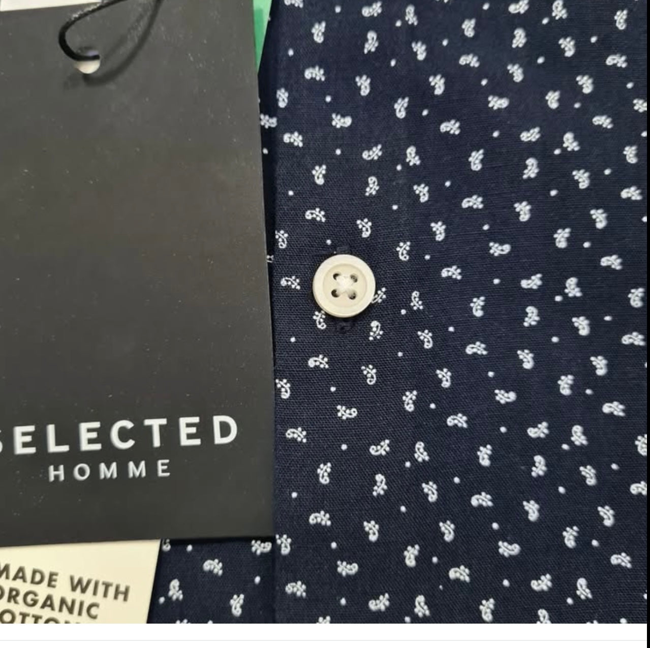 Selected Homme Regular Fit Navy Pattern Cotton/ Linen Blend Short Sleeve Shirt
