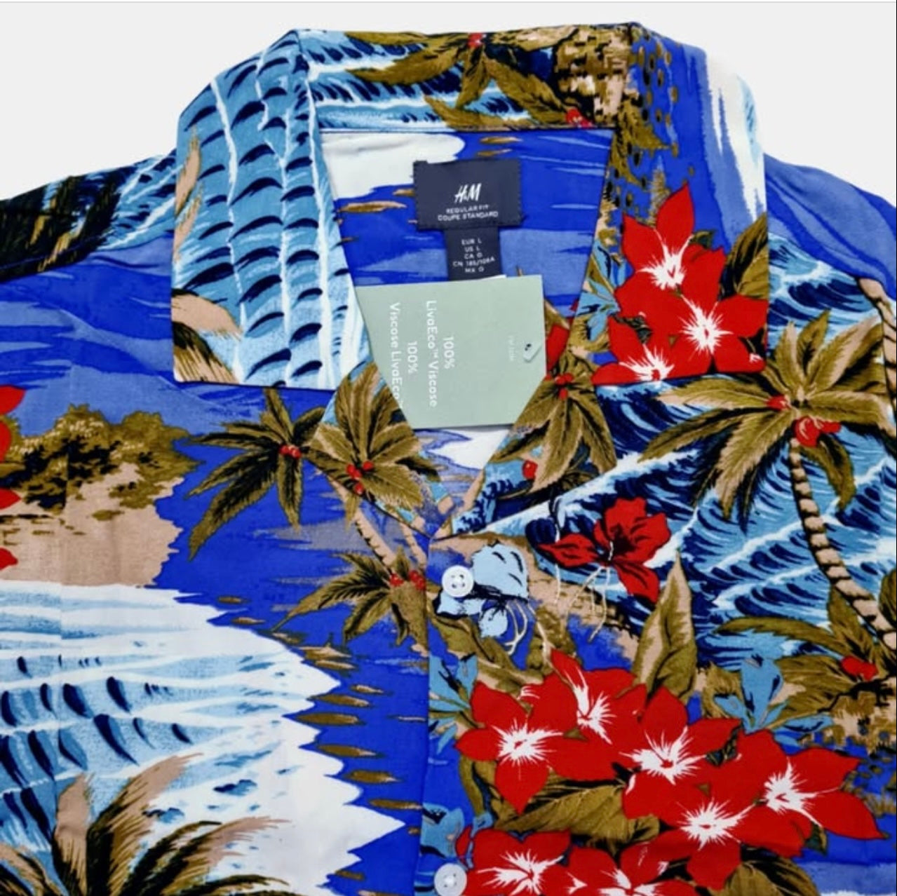H & M Blue Pattern Viscose Short Sleeve