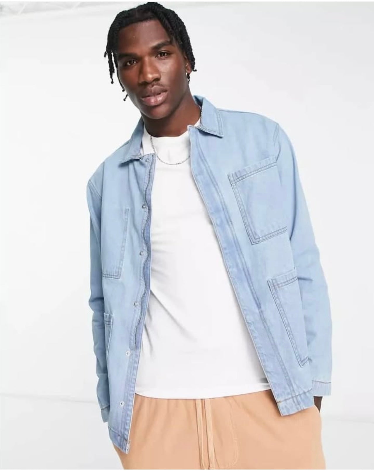 Another Influence Regular Fit Light Blue Denim 3- Pocket Jacket