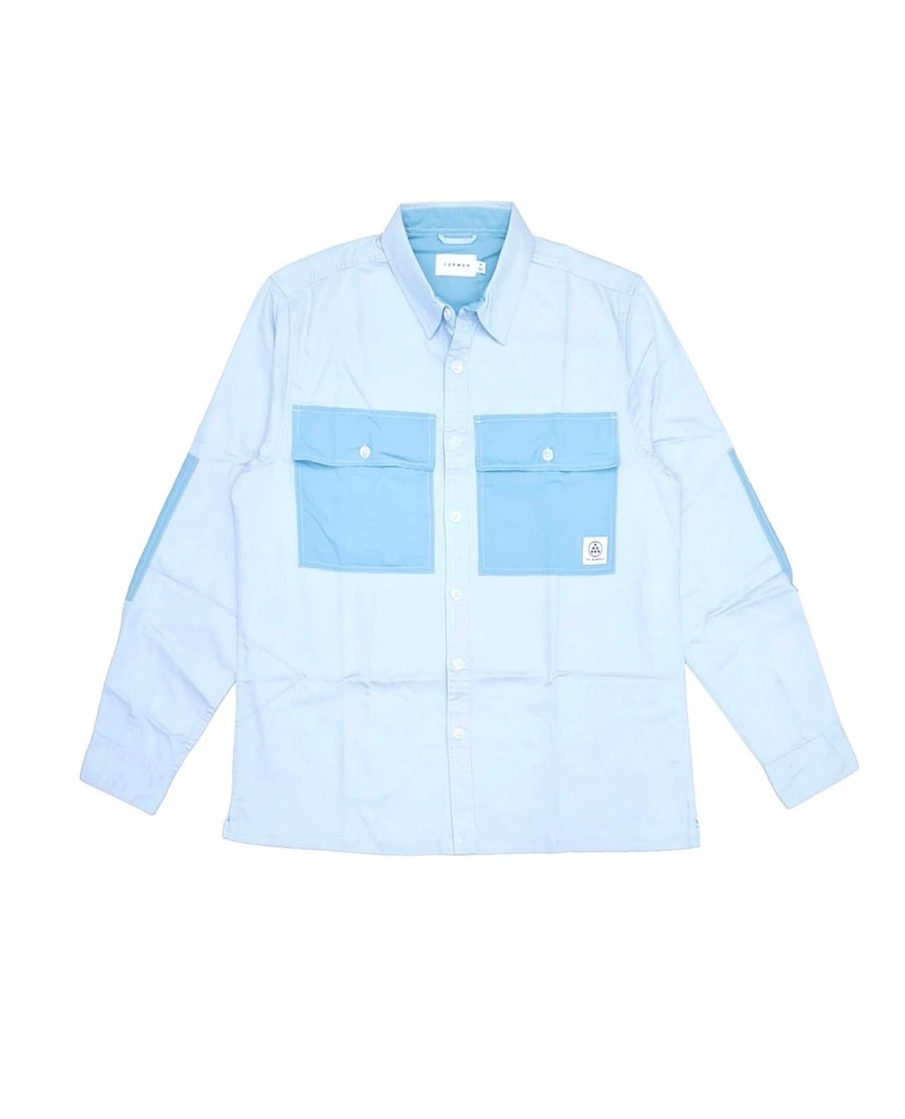 Topman Regular Fit Blue Cotton Button Cuff Shirt With Utility Pockets
