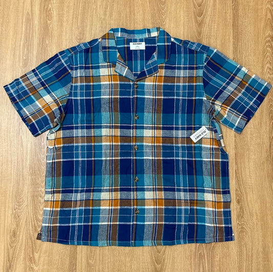 Old Navy Regular Fit Plaid Linen blend  Short Sleeve