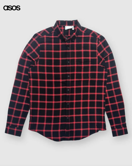 Asos Slim Fit Plaid Cotton Button Cuff Shirt