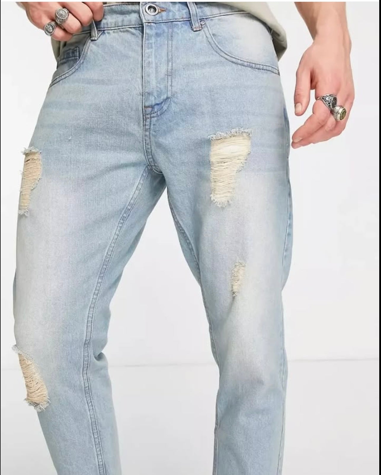 Threadbare Rigid Distressed Cropped Jeans in Blue wash