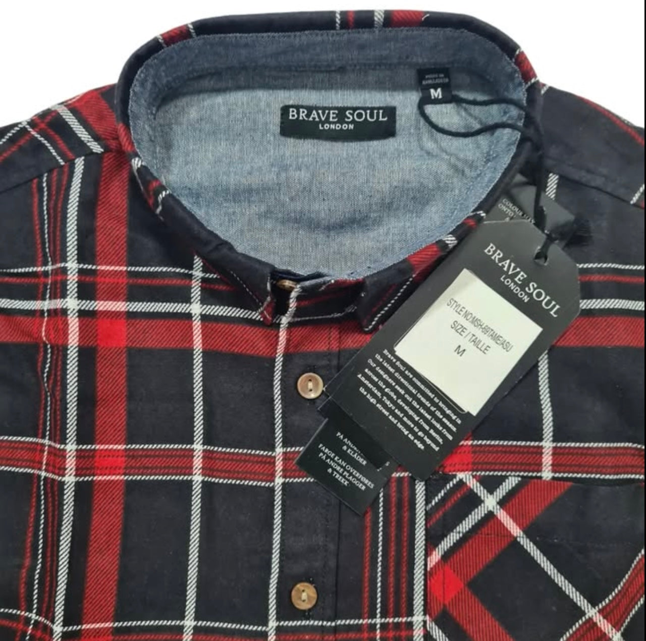 Brave Soul Regular Fit Red and Black Check Button Cuff Shirt