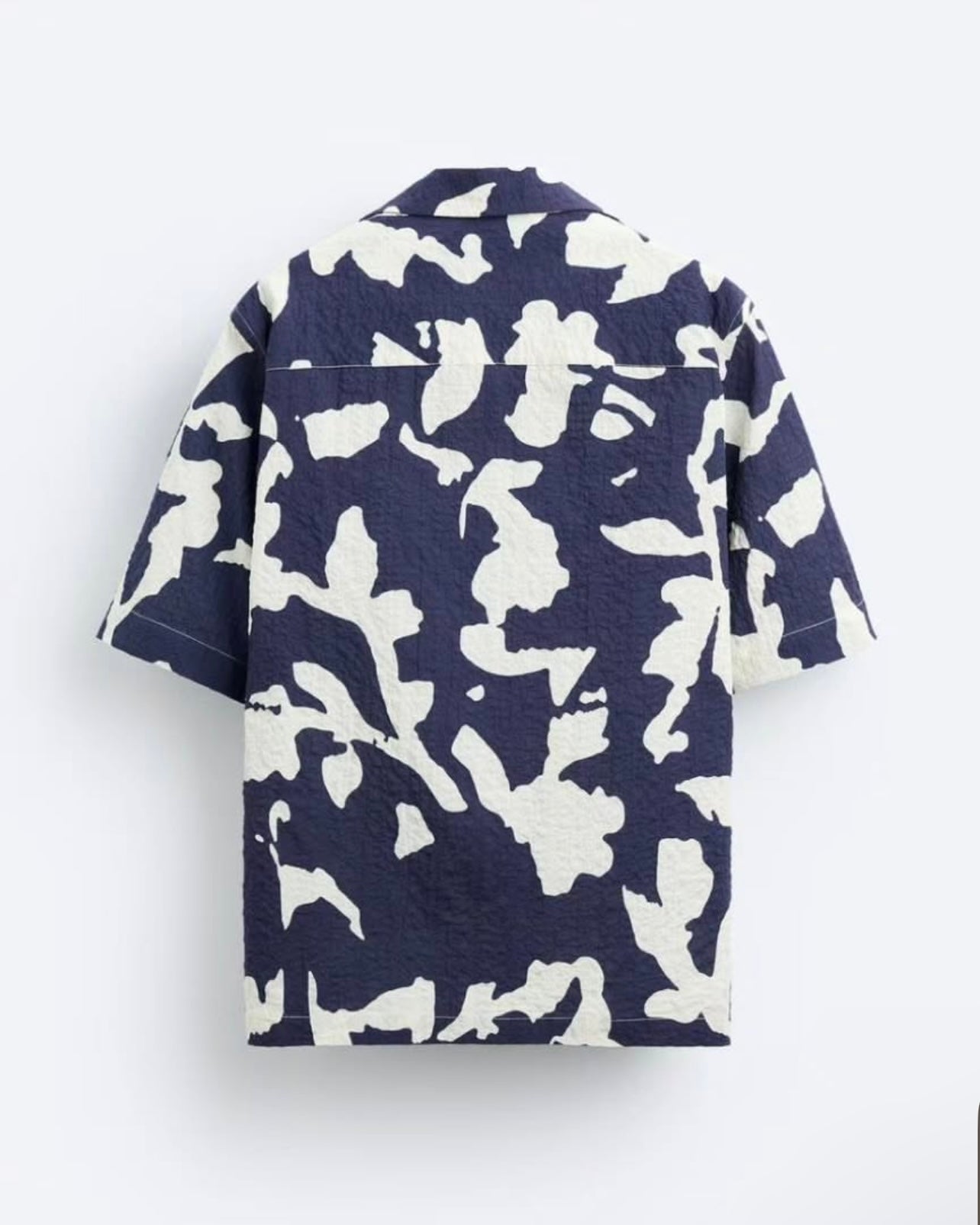 Zara Regular Fit Abstract Print Stretch Cotton Shirt in Navy & White