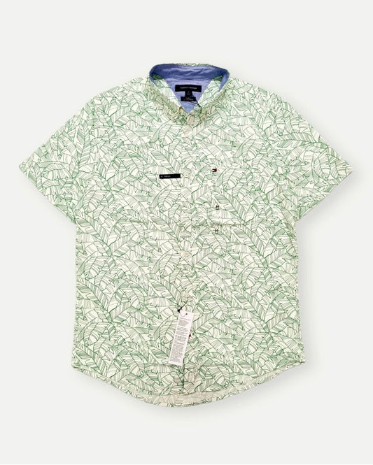 Tommy Hilfiger Green Pattern Cotton Short Sleeve Shirt