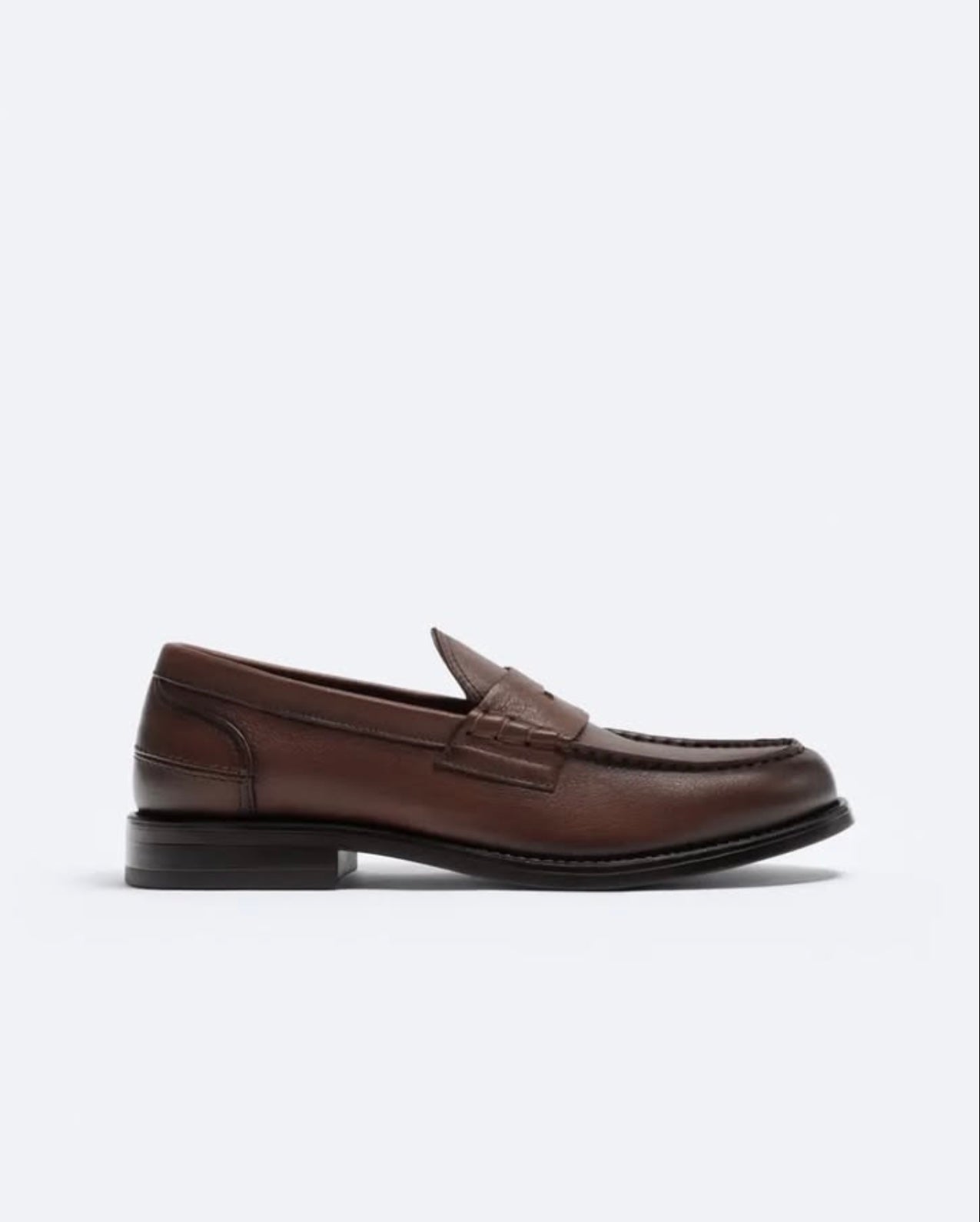 Zara Leather Penny Strap Loafers in Brown