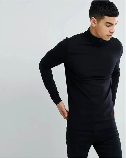 Asos Muscle Fit Black Roll Neck T Shirt