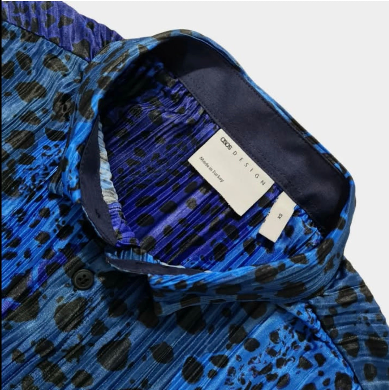 Asos Regular Fit Plisse Shirt in Blue Animal Print