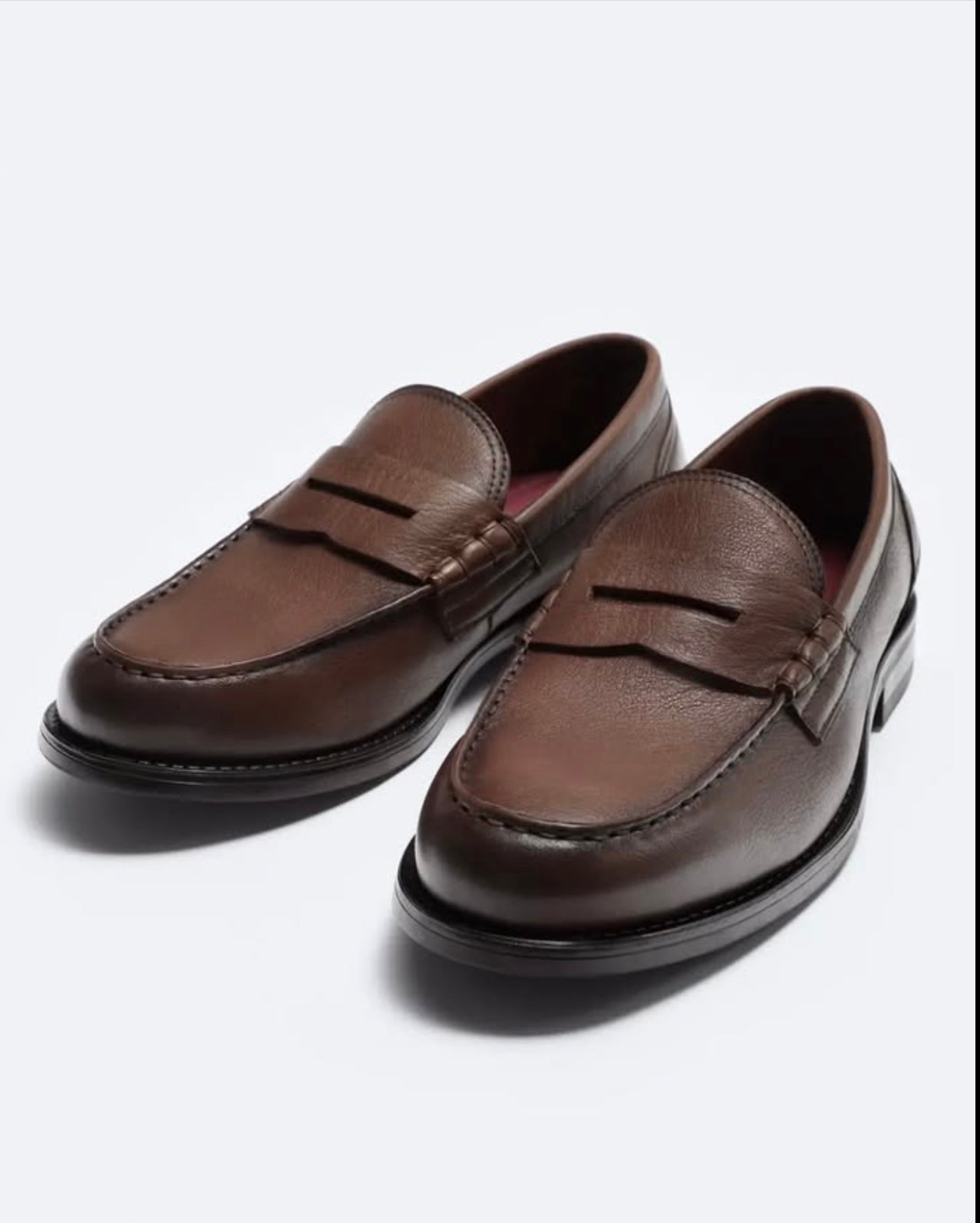 Zara Leather Penny Strap Loafers in Brown