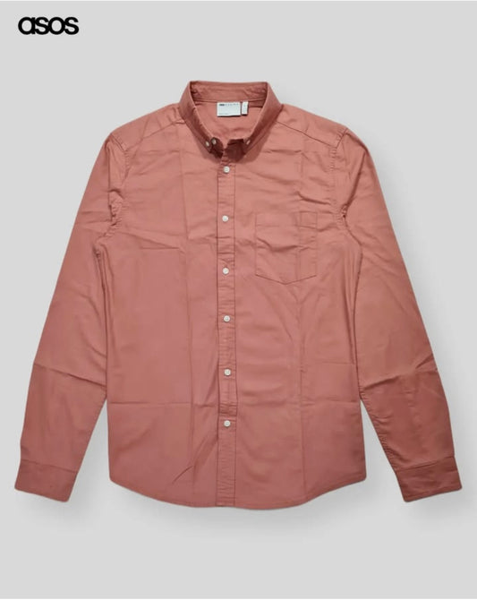 Asos Slim Fit Burnt Orange Oxford Cotton Button Cuff Shirt