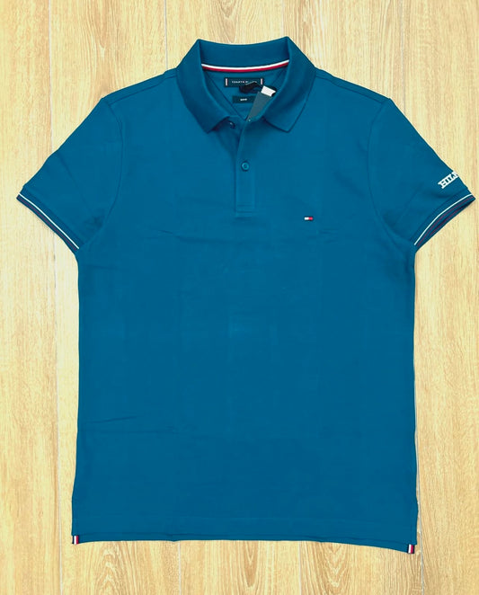 Tommy Hilfiger Slim Fit Pique Cotton Polo Shirt in Torquoise