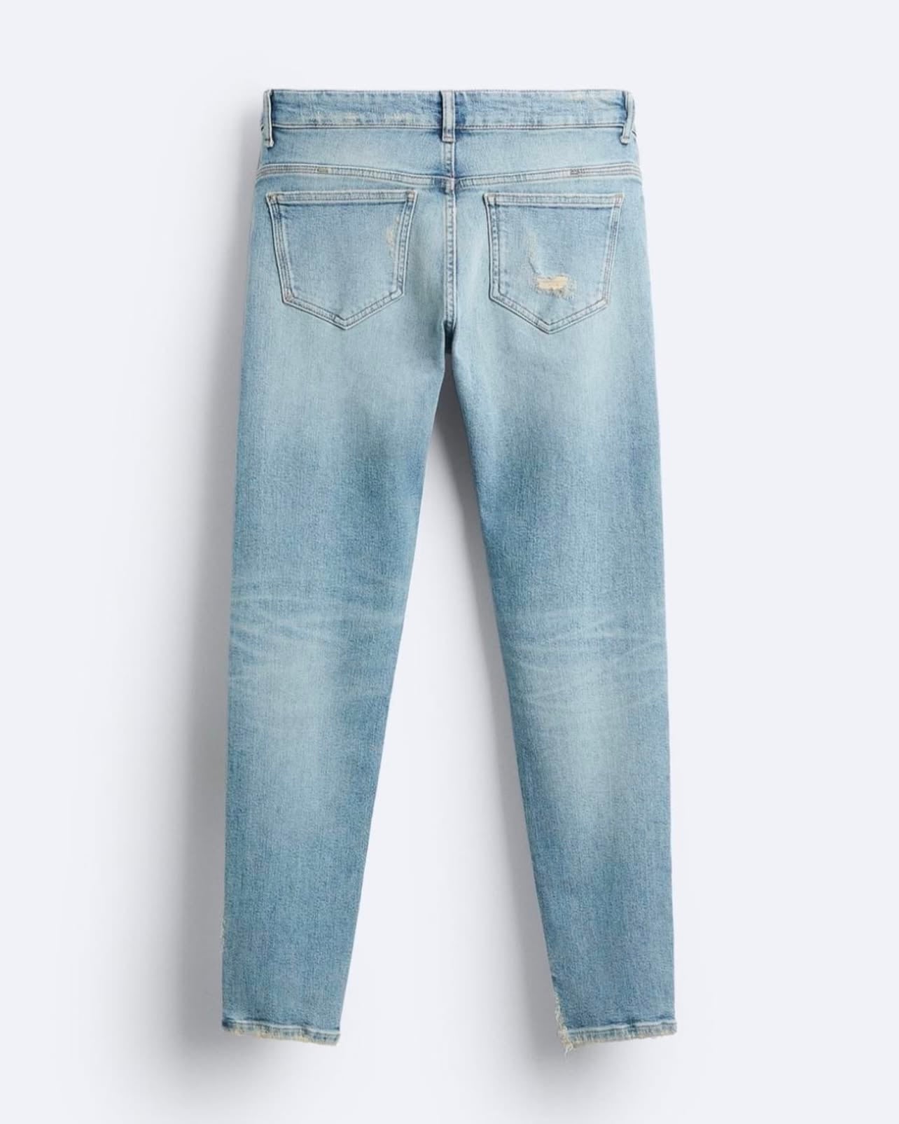 Zara Slim Fit Ripped Denim in Light Blue