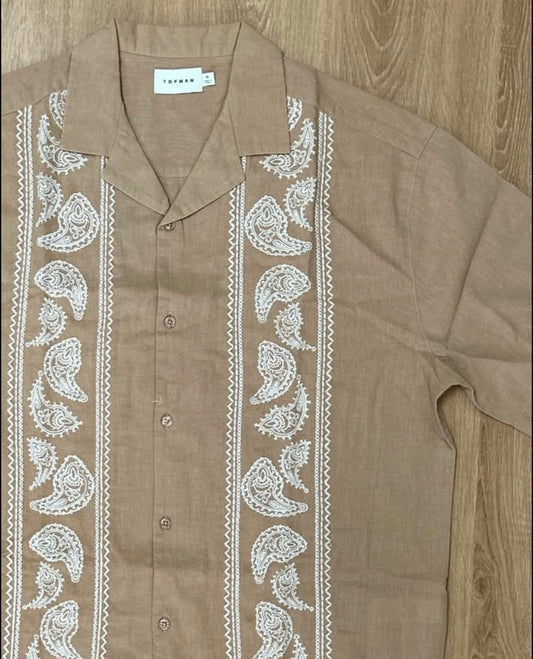 Topman Regular Fit Pattern Shirt in Brown