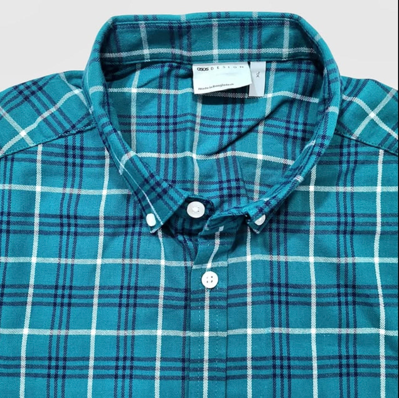 Asos Slim Fit Blue Check Oxford Cotton Short Sleeve