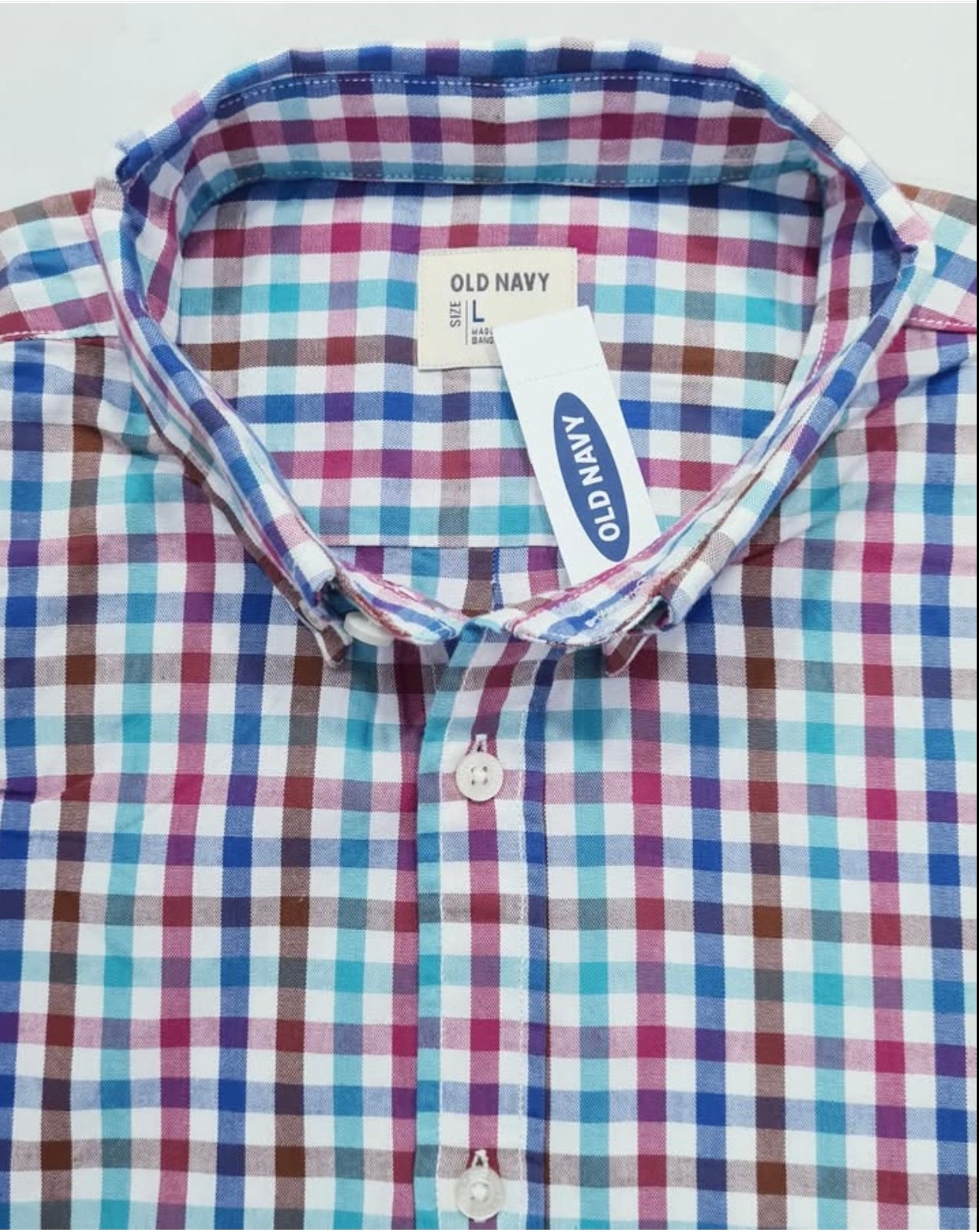 Old Navy Slim Fit Check Oxford Cotton Short Sleeve Shirt