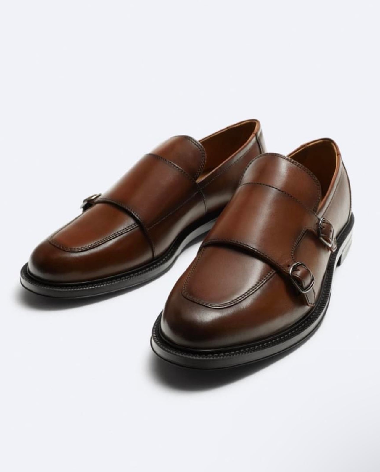 Zara Monk Leather Shoes in Brown