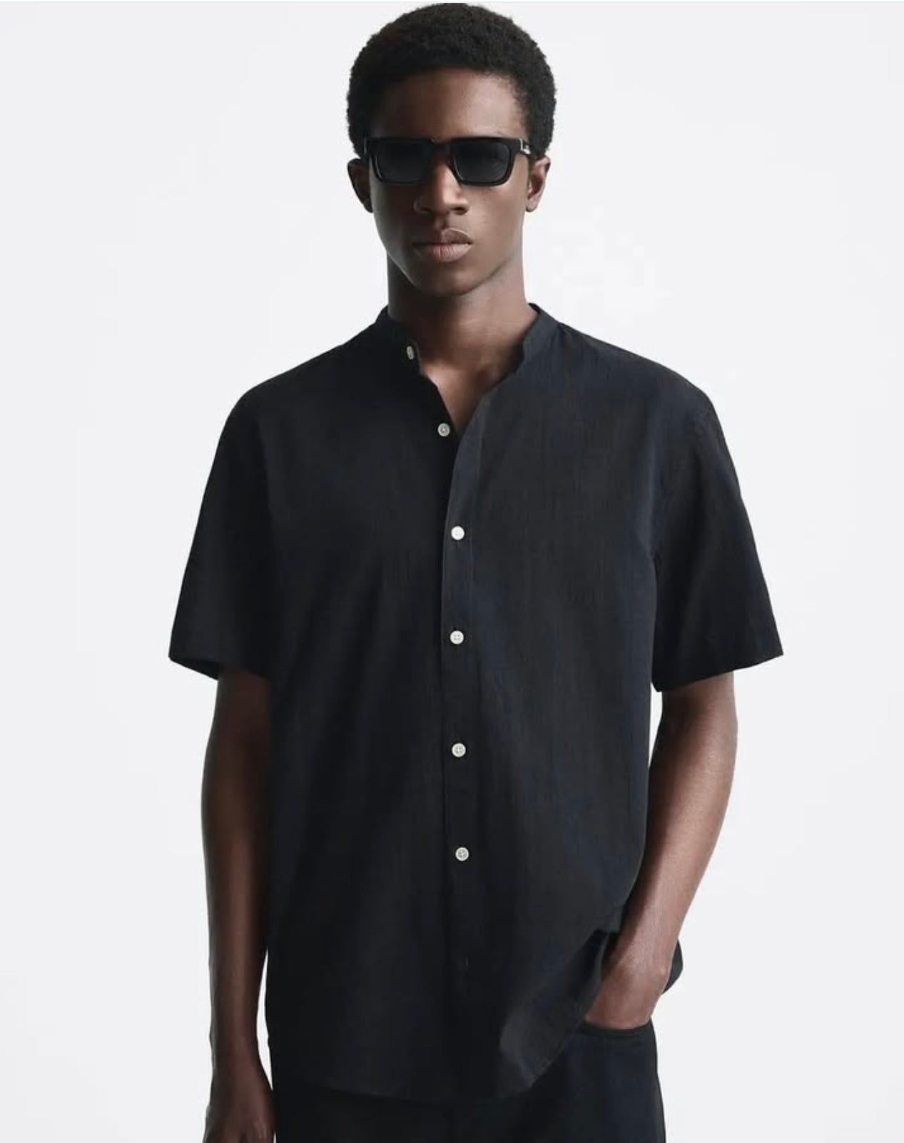 Zara Cotton Shirt With Creased Effect in Black
