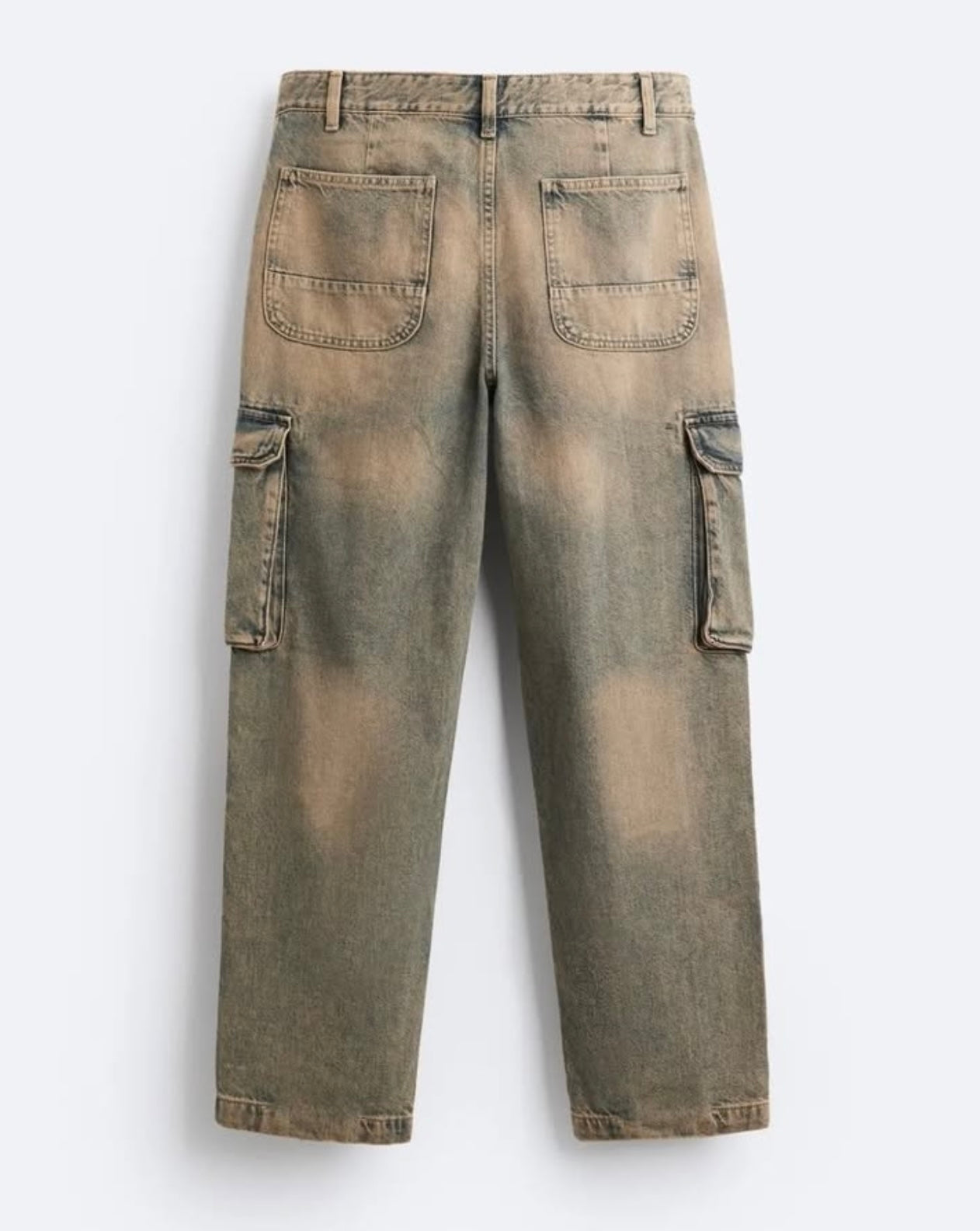 Zara Straight Fit Green Wash Cargo Denim