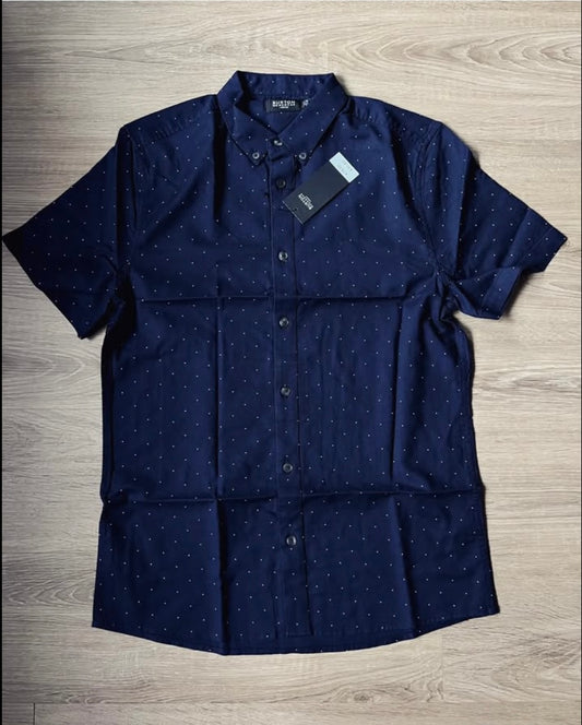 Burton Regular Fit Blue Spotted Oxford Cotton Short Sleeve Shirt