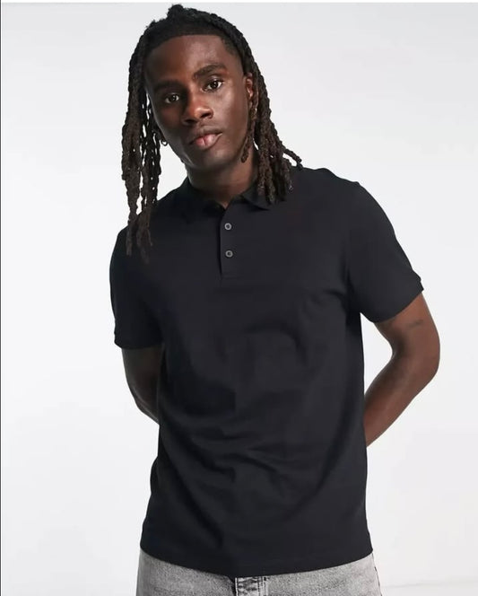 Asos Regular Fit Cotton Polo Shirt in Black