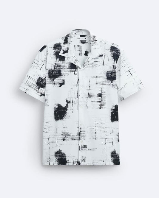 Zara Regular Fit Stretch Shirt in White Pattern