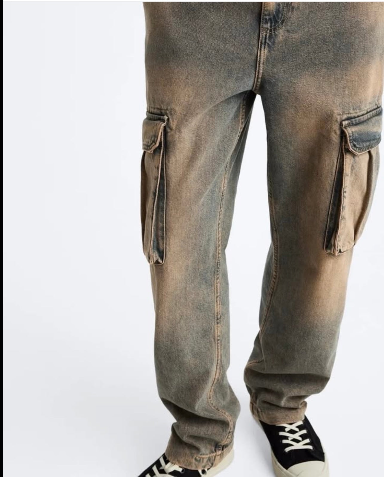 Zara Straight Fit Green Wash Cargo Denim